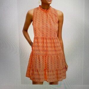 LOFT Eyelet Tiered Swing Knee Length Dress with Pockets Size M